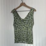 Bisou Bisou  Green Floral Sleeveless Ruched Top L Large Y2K Cottagecore‎ Stretch Photo 1