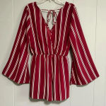 Peppermint PEPPERMENT Vneck Long Flare Sleeves Back Tie Burgundy Stripe Short Romper Size M Photo 1