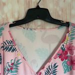 Unbranded Pink Floral Flamingo Print V Neck Ribbed Long Sleeve Top Size 4X Photo 2