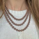 RMN Golden Chocolate Brown Pearl Necklace Vintage “Goldie” Long Elegant Chunky Jewelry Photo 0