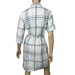 J. McLaughlin  Women’s M Blue Green Plaid Linen Henley Belted Miranda Shirt Dress Photo 3