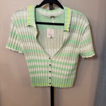 Free People  NWT Flirt Cardi‎ Short Sleeve Sweater Green Cream Stripe Size Medium Photo 2