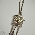 Rhinestone Clock Pendant Gold Tone 18 In Chain Vintage Photo 7