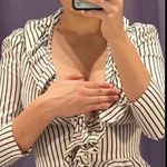 Boston Proper structural statement black and white ruffle jacket Photo 0