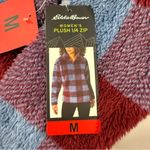Eddie Bauer NWT Plush 1/4 Zip Pullover Sweatshirt Women’s Medium Blue/Red Plaid Photo 2