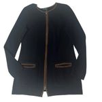 LAUREN RALPH LAUREN Black Cotton Knit Jacket Brown Faux Suede Trim Size Medium Photo 3