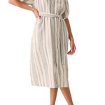 Faherty Dream Cotton Carmel Stripe Gauze Midi Shirt Dress Cream/Blue Sz XS NWT Photo 12