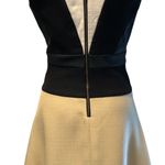 Ann Taylor Day Dress Stretch Poly Blend Black Tan White Dbl V Neck Lined Zipper Photo 6