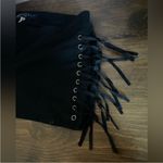 Boom Boom Jeans Boom Boom jean Suede Fringe short Shorts black sz 7 side tie flattering stretchy Photo 2