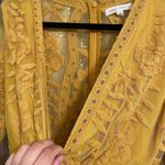 Honey Punch Mustard Yellow Boho Embroidered Crochet Lace Romper, Small Photo 5