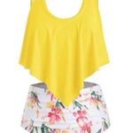 Boutique NEW Yellow/White Floral Ruched High Waist 2 Piece Swimsuit Photo 0