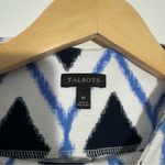 Talbots High Neck Button Shoulder Shell Diamond Print Size Medium Blue/White Photo 5