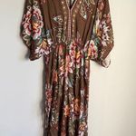 Farm Rio  Anthropologie Valentina Brown Floral V Neck Midi Maxi Dress Small Photo 2