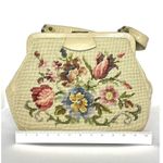 Vintage 50's Needlepoint Floral Purse Handbag Pockets Coin Purse Beige Photo 8