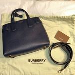 Burberry Authentic Banner Navy Blue Leather Tote Bag Photo 10
