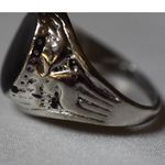 Source Unknown NWOT Dashing Black Oval Stone Etched Deer Silver Tone Metal Size 12.5 Goth Ring Photo 5