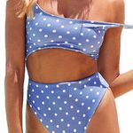 Meyeeka Womens Scoop Neck Cut Out Front Lace Up Back High Cut Monokini One Piece Swimsuit Blue Size XL Photo 0