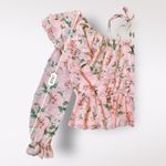 Endless Rose Coral Pink Ruffled One Shoulder Floral Top Size M Photo 5