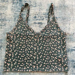 American Eagle  Antique Blue Green Floral V Neck Crop Top Medium Photo 0