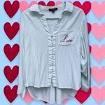 Velvet Heart Hearts Pattern Valentine’s Green White LOVE Button Up High Low Hem Top Women’s L Photo 1