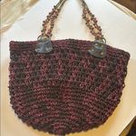 PURPLE/DEEP PINK BLACK COLORED STRAW LIKE BAG PINK BROWN BEADS ON CHAIN HANDLES Purple Photo 0
