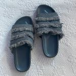Joie  Jayden Blue Fringe Denim Slide Slip On Sandals Photo 3
