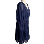 Torrid Lace Inset Chiffon Dress XL Blue Short Sleeves V Neck Elastic Waist Photo 4