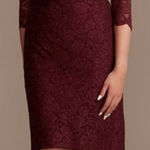 Oleg Cassini  Off-the-Shoulder‎ Lace Sheath Dress Wine Size 8 NWT Photo 0