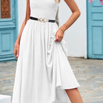 Thin Double Faux‎ Pearl Buckle Solid Color PU Leather Waist Thin Belt One Size Black Photo 0