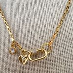 18K Gold Plated Locked Heart Carabiner Necklace Titanium Steal Womens Jewelry Photo 3
