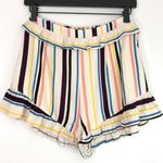 Lost + Wander New Colorful Striped Shorts Ruffle Trim Ivory Multi Photo 3