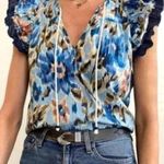 House of Harlow 1960 | Boho Ruffle Abstract Floral Top | Zoe Blue | Sz S Photo 0
