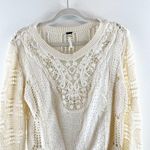 Free People Cotton Crochet Long Sleeve Crewneck Sweater Ivory Large Photo 4