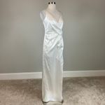 Aidan Mattox White Satin Evening Gown Size 6 Sleeveless V-Neck Thigh Slit Dress Photo 3