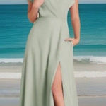 Birdy Grey Chic  Chiffon Maxi Dress Size M Bridesmaid Pockets Ruffle Sleeve‎ BOHO Photo 0