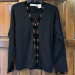 Victoria Jones  Beaded Black Christmas Layered Cardigan Medium Vintage Sweater Photo 0