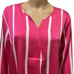 Investments  Pink White Striped Satin Long Sleeve Split Neck Blouse Womens Medium Photo 5