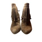 White House | Black Market Suede Fringe Brown Ankle Boots Sz 7 Stiletto Sassy Boho Photo 4