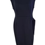 Calvin Klein NEW Size 12 Navy Blue Scuba Sheath Dress Faux Belt Office Career Photo 0