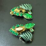 Vintage Juliana? Emerald Green Striped Rhinestones Goldtone Clip On Earrings 16g Photo 5