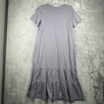 LOGO By Lori Goldstein Dress Gray Midi Womens Medium Short Sleeve Tiered Casual Photo 2