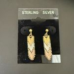 Vintage 925 Sterling Silver Tricolor Chevron Link Dangling Earrings 3g. Gold Photo 9