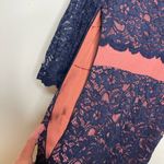 Boden Lace and Satin Cocktail Dress Navy Terracotta Womens 8 Blue Photo 5