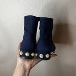 Stuart Weitzman  Navy Blue Velvet Bootie-Boot Pearl Bacari Block Heel Women's 5.5 Photo 4