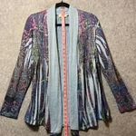 Me World Boho Open Front Cardigan Jacket L Multicolor Paisley Print Smocked Back Purple Size L Photo 5