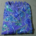 Vintage Styleworks Sequined Silk & Polyester Top Short Sleeve Blue & Green Women Size L Photo 4