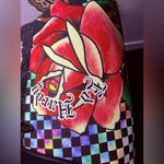 Ed Hardy Black Shoulder Bag Holographic Checkerboard Rose & Rhinestone Skull NWT Photo 8