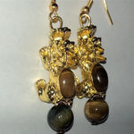 Gold Tone Feng Shui Tiger's Eye Beaded Pixiu Dragon Earrings Photo 5