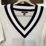 CHAPS  White & Navy Preppy Varsity Pull Over V-Neck Tennis 100% Cotton Sweater XL Photo 1