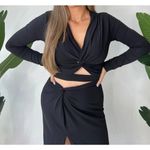 Bobi NWT Front Knot Crop Top MEDIUM Cream Long Sleeve Jersey Knit Casual Modern Photo 1